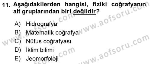 Coğrafi Bilgi Sistemlerine Giriş Dersi 2019 - 2020 Yılı (Vize) Ara Sınav Soruları 11. Soru