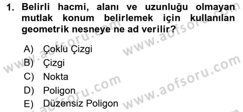 Coğrafi Bilgi Sistemlerine Giriş Dersi 2019 - 2020 Yılı (Final) Dönem Sonu Sınavı 1. Soru