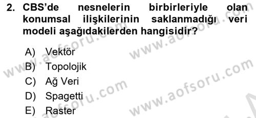 Coğrafi Bilgi Sistemlerine Giriş Dersi 2019 - 2020 Yılı (Final) Dönem Sonu Sınavı 2. Soru