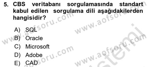 Coğrafi Bilgi Sistemlerine Giriş Dersi 2019 - 2020 Yılı (Final) Dönem Sonu Sınavı 5. Soru