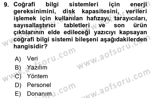 Coğrafi Bilgi Sistemlerine Giriş Dersi 2019 - 2020 Yılı (Final) Dönem Sonu Sınavı 9. Soru