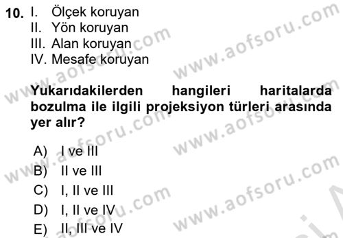 Coğrafi Bilgi Sistemlerine Giriş Dersi 2022 - 2023 Yılı (Vize) Ara Sınav Soruları 10. Soru