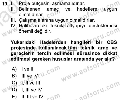 Coğrafi Bilgi Sistemlerine Giriş Dersi 2022 - 2023 Yılı (Vize) Ara Sınav Soruları 19. Soru
