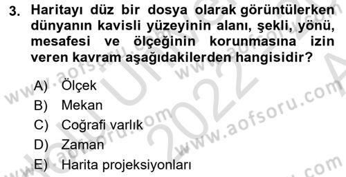 Coğrafi Bilgi Sistemlerine Giriş Dersi 2022 - 2023 Yılı (Vize) Ara Sınavı 3. Soru