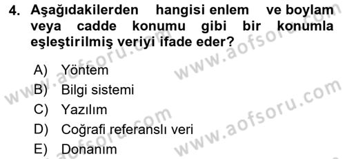 Coğrafi Bilgi Sistemlerine Giriş Dersi 2022 - 2023 Yılı (Vize) Ara Sınav Soruları 4. Soru
