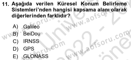 Coğrafi Bilgi Sistemlerine Giriş Dersi 2022 - 2023 Yılı (Final) Dönem Sonu Sınav Soruları 11. Soru