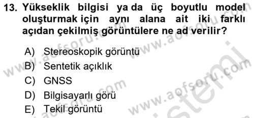 Coğrafi Bilgi Sistemlerine Giriş Dersi 2022 - 2023 Yılı (Final) Dönem Sonu Sınav Soruları 13. Soru