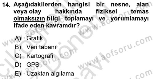 Coğrafi Bilgi Sistemlerine Giriş Dersi 2022 - 2023 Yılı (Final) Dönem Sonu Sınav Soruları 14. Soru