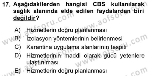 Coğrafi Bilgi Sistemlerine Giriş Dersi 2022 - 2023 Yılı (Final) Dönem Sonu Sınav Soruları 17. Soru