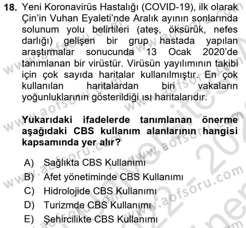 Coğrafi Bilgi Sistemlerine Giriş Dersi 2022 - 2023 Yılı (Final) Dönem Sonu Sınav Soruları 18. Soru