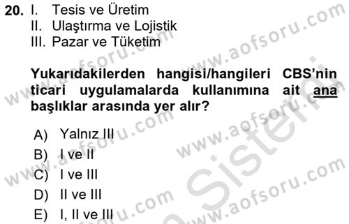 Coğrafi Bilgi Sistemlerine Giriş Dersi 2022 - 2023 Yılı (Final) Dönem Sonu Sınav Soruları 20. Soru