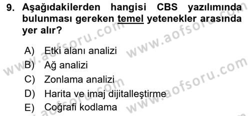 Coğrafi Bilgi Sistemlerine Giriş Dersi 2022 - 2023 Yılı (Final) Dönem Sonu Sınav Soruları 9. Soru