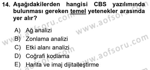 Coğrafi Bilgi Sistemlerine Giriş Dersi 2022 - 2023 Yılı Yaz Okulu Sınav Soruları 14. Soru