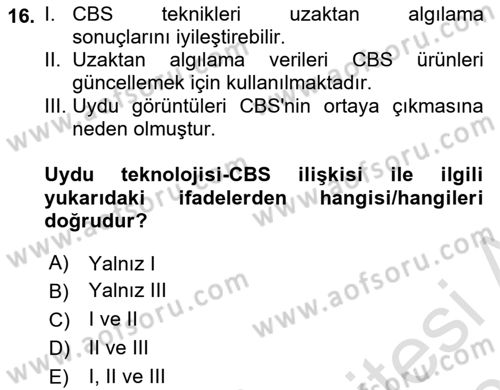 Coğrafi Bilgi Sistemlerine Giriş Dersi 2022 - 2023 Yılı Yaz Okulu Sınav Soruları 16. Soru