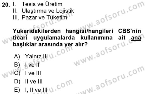 Coğrafi Bilgi Sistemlerine Giriş Dersi 2022 - 2023 Yılı Yaz Okulu Sınav Soruları 20. Soru