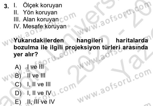 Coğrafi Bilgi Sistemlerine Giriş Dersi 2022 - 2023 Yılı Yaz Okulu Sınav Soruları 3. Soru