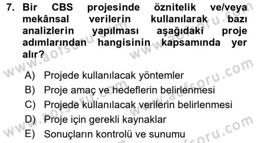 Coğrafi Bilgi Sistemlerine Giriş Dersi 2022 - 2023 Yılı Yaz Okulu Sınav Soruları 7. Soru