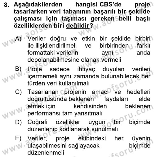 Coğrafi Bilgi Sistemlerine Giriş Dersi 2022 - 2023 Yılı Yaz Okulu Sınav Soruları 8. Soru