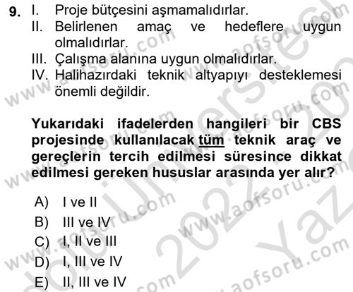 Coğrafi Bilgi Sistemlerine Giriş Dersi 2022 - 2023 Yılı Yaz Okulu Sınav Soruları 9. Soru