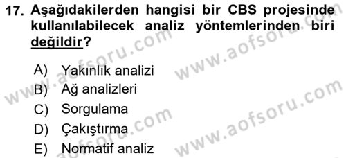 Coğrafi Bilgi Sistemlerine Giriş Dersi 2023 - 2024 Yılı (Vize) Ara Sınav Soruları 17. Soru