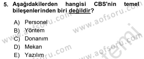 Coğrafi Bilgi Sistemlerine Giriş Dersi 2023 - 2024 Yılı (Vize) Ara Sınav Soruları 5. Soru