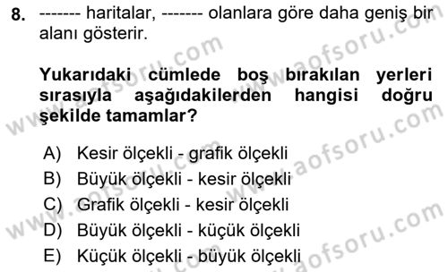 Coğrafi Bilgi Sistemlerine Giriş Dersi 2023 - 2024 Yılı (Vize) Ara Sınav Soruları 8. Soru