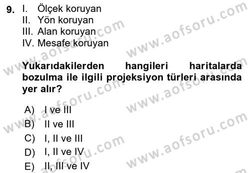 Coğrafi Bilgi Sistemlerine Giriş Dersi 2023 - 2024 Yılı (Vize) Ara Sınav Soruları 9. Soru