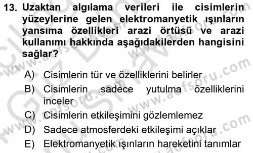 Coğrafi Bilgi Sistemlerine Giriş Dersi 2023 - 2024 Yılı (Final) Dönem Sonu Sınavı 13. Soru