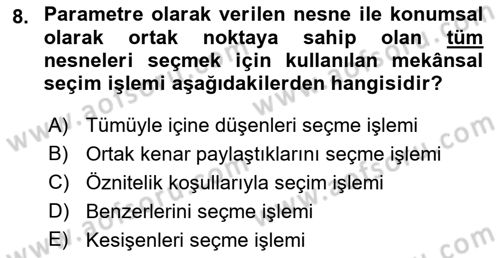 Coğrafi Bilgi Sistemlerine Giriş Dersi 2023 - 2024 Yılı (Final) Dönem Sonu Sınavı 8. Soru