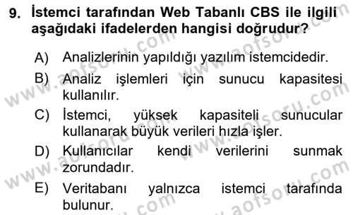 Coğrafi Bilgi Sistemlerine Giriş Dersi 2023 - 2024 Yılı (Final) Dönem Sonu Sınavı 9. Soru