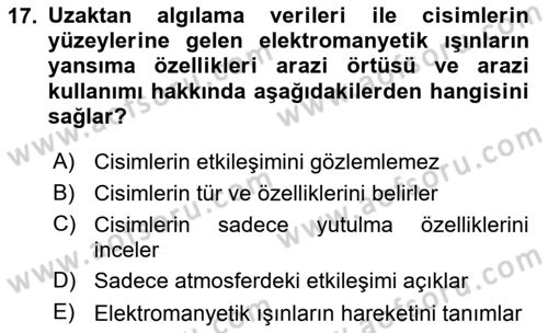 Coğrafi Bilgi Sistemlerine Giriş Dersi 2023 - 2024 Yılı Yaz Okulu Sınav Soruları 17. Soru