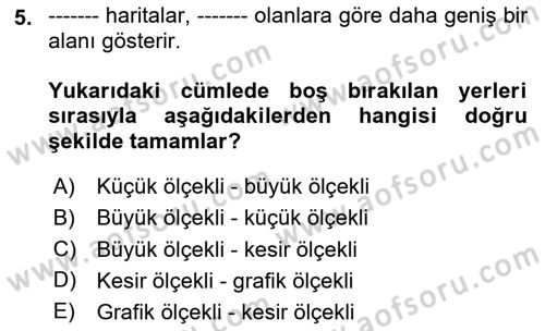 Coğrafi Bilgi Sistemlerine Giriş Dersi 2023 - 2024 Yılı Yaz Okulu Sınav Soruları 5. Soru