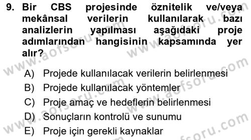 Coğrafi Bilgi Sistemlerine Giriş Dersi 2023 - 2024 Yılı Yaz Okulu Sınav Soruları 9. Soru