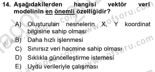 Coğrafi Bilgi Sistemlerine Giriş Dersi 2024 - 2025 Yılı (Vize) Ara Sınav Soruları 14. Soru