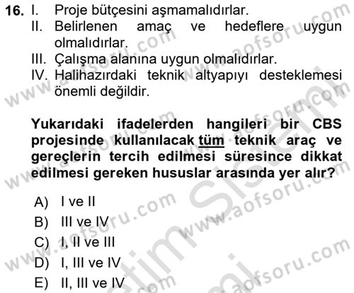 Coğrafi Bilgi Sistemlerine Giriş Dersi 2024 - 2025 Yılı (Vize) Ara Sınav Soruları 16. Soru