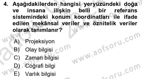 Coğrafi Bilgi Sistemlerine Giriş Dersi 2024 - 2025 Yılı (Vize) Ara Sınav Soruları 4. Soru
