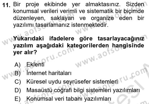 Coğrafi Bilgi Sistemlerine Giriş Dersi 2024 - 2025 Yılı (Final) Dönem Sonu Sınav Soruları 11. Soru