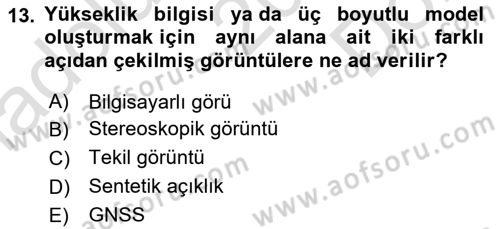 Coğrafi Bilgi Sistemlerine Giriş Dersi 2024 - 2025 Yılı (Final) Dönem Sonu Sınav Soruları 13. Soru