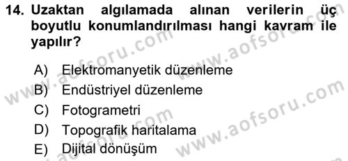 Coğrafi Bilgi Sistemlerine Giriş Dersi 2024 - 2025 Yılı (Final) Dönem Sonu Sınav Soruları 14. Soru