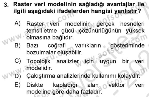 Coğrafi Bilgi Sistemlerine Giriş Dersi 2024 - 2025 Yılı (Final) Dönem Sonu Sınav Soruları 3. Soru