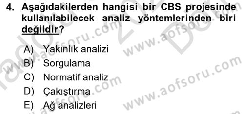 Coğrafi Bilgi Sistemlerine Giriş Dersi 2024 - 2025 Yılı (Final) Dönem Sonu Sınav Soruları 4. Soru