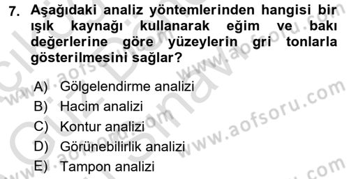 Coğrafi Bilgi Sistemlerine Giriş Dersi 2024 - 2025 Yılı (Final) Dönem Sonu Sınav Soruları 7. Soru