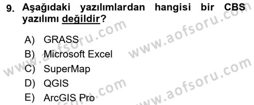 Coğrafi Bilgi Sistemlerine Giriş Dersi 2024 - 2025 Yılı (Final) Dönem Sonu Sınav Soruları 9. Soru