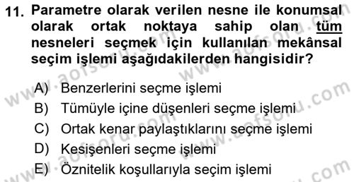 Coğrafi Bilgi Sistemlerine Giriş Dersi 2024 - 2025 Yılı Yaz Okulu Sınav Soruları 11. Soru