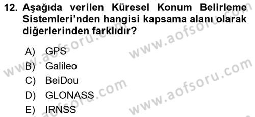 Coğrafi Bilgi Sistemlerine Giriş Dersi 2024 - 2025 Yılı Yaz Okulu Sınav Soruları 12. Soru