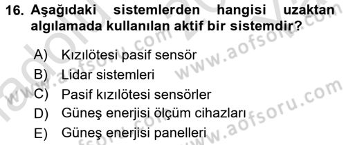 Coğrafi Bilgi Sistemlerine Giriş Dersi 2024 - 2025 Yılı Yaz Okulu Sınav Soruları 16. Soru
