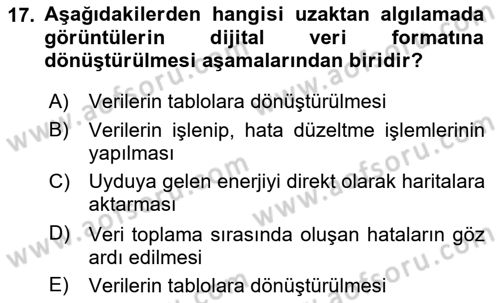 Coğrafi Bilgi Sistemlerine Giriş Dersi 2024 - 2025 Yılı Yaz Okulu Sınav Soruları 17. Soru