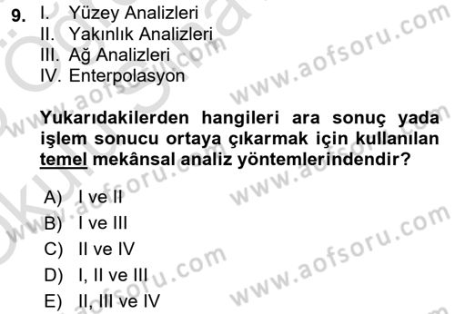 Coğrafi Bilgi Sistemlerine Giriş Dersi 2024 - 2025 Yılı Yaz Okulu Sınav Soruları 9. Soru