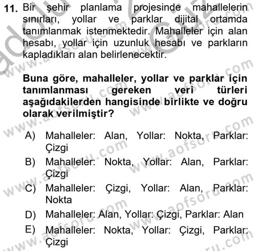 Coğrafi Bilgi Sistemlerine Giriş Dersi 2025 - 2026 Yılı (Vize) Ara Sınav Soruları 11. Soru