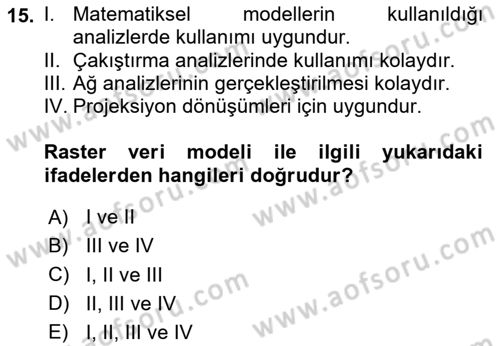 Coğrafi Bilgi Sistemlerine Giriş Dersi 2025 - 2026 Yılı (Vize) Ara Sınav Soruları 15. Soru